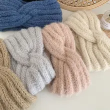 

Fashion Winter Warmer Ear Knitted Headband Turban Women Crochet Wool Cross Wide Stretch Solid Hairband Headwrap Hair Accessories