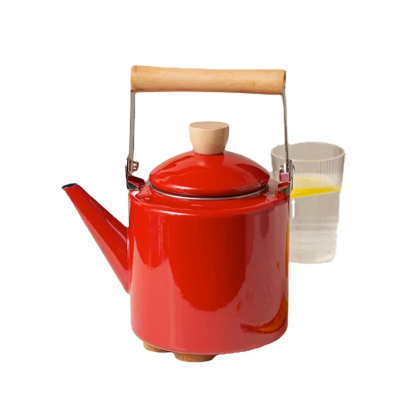 Japanese Style Enamel Water Kettle, Heat Resistant for Gas Stove and Electric Ceramic Stove, Retro Tea Pot for Boiling Water