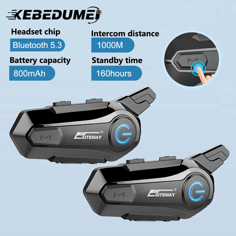 1/2x Bluetooth Motorcycle Helmet Intercom Headsets V5.3 intercomunicador Moto Music Sharing 1000M Noice Reduction Interphone