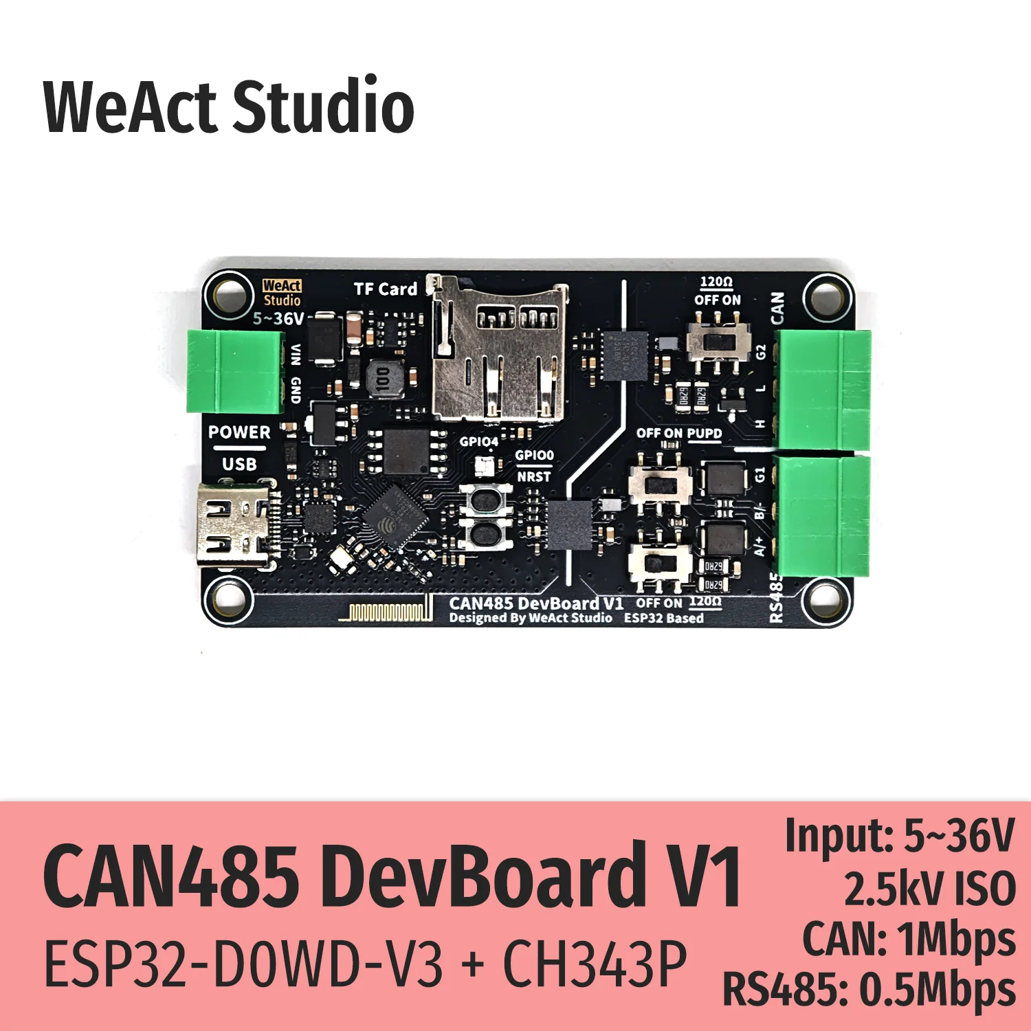 WeAct CAN485 DevBoard ESP32-D0WD-V3 CH343P CAN RS485 Placa de ...