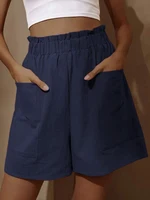 Summer New Loose Large Size Casual Shorts Women's Solid High Waist Casual Pants Two Pockets Wide Leg Pants Female Shorts Sport - Image 3