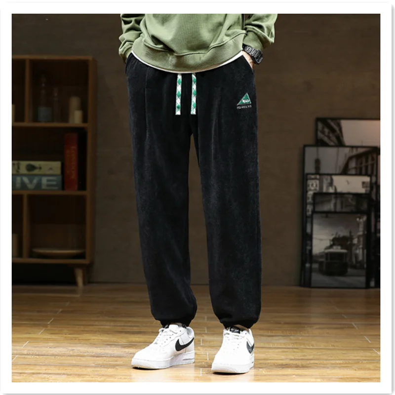 Plus Size Men's Spring And Autumn Pants Corduroy Casual Loose Wide Leg Pants Fashion Trend Drawstring Straight Leg Pants 8XL winter plus velvet thick plaid pants men warm fashion straight casual pants men streetwear loose wide leg pants mens trousers