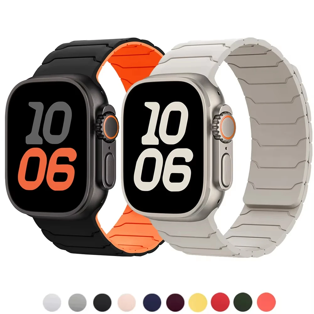 รูปสินค้า สายซิลิโคนแม่เหล็กสำหรับ Apple Watch รุ่น Ultra 2 3 49 มม. 44 มม. 40 มม. 41 มม. 46 มม. 42 มม. 45 มม.