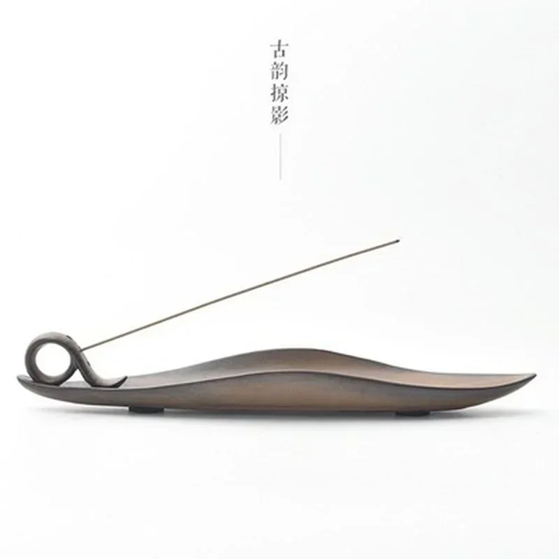 Incense Holder Retro Incense Burner Buddhist Temple Supplies Chinese Style One Leaf Boat Shaped Incense Burner
