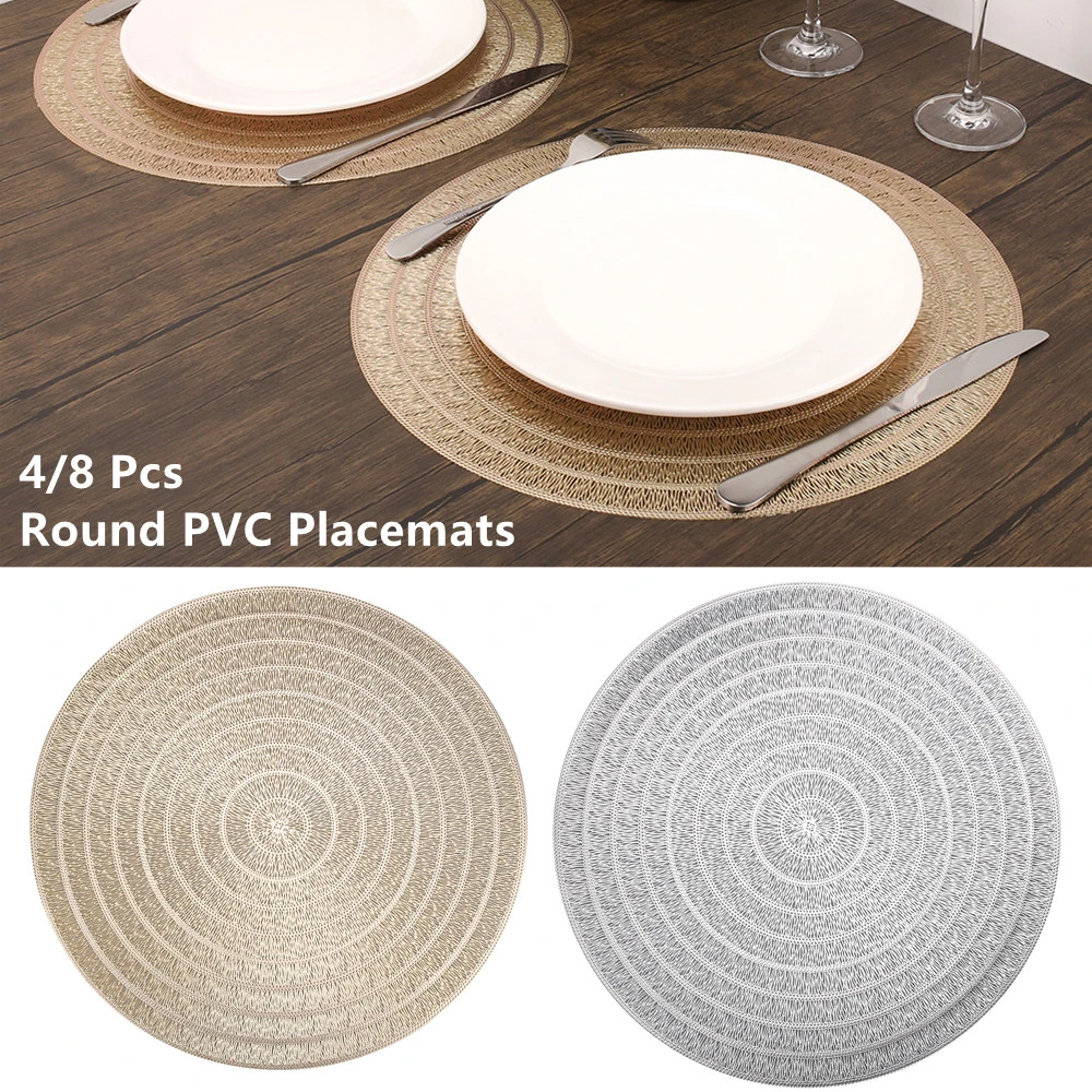 Pvc Placemats Sets Of 4 6 8 Round Place Mats Heat Resistant Washable Vinyl Table Mats For Kitchen Dining Table Gold Placemat Mats Pads Aliexpress