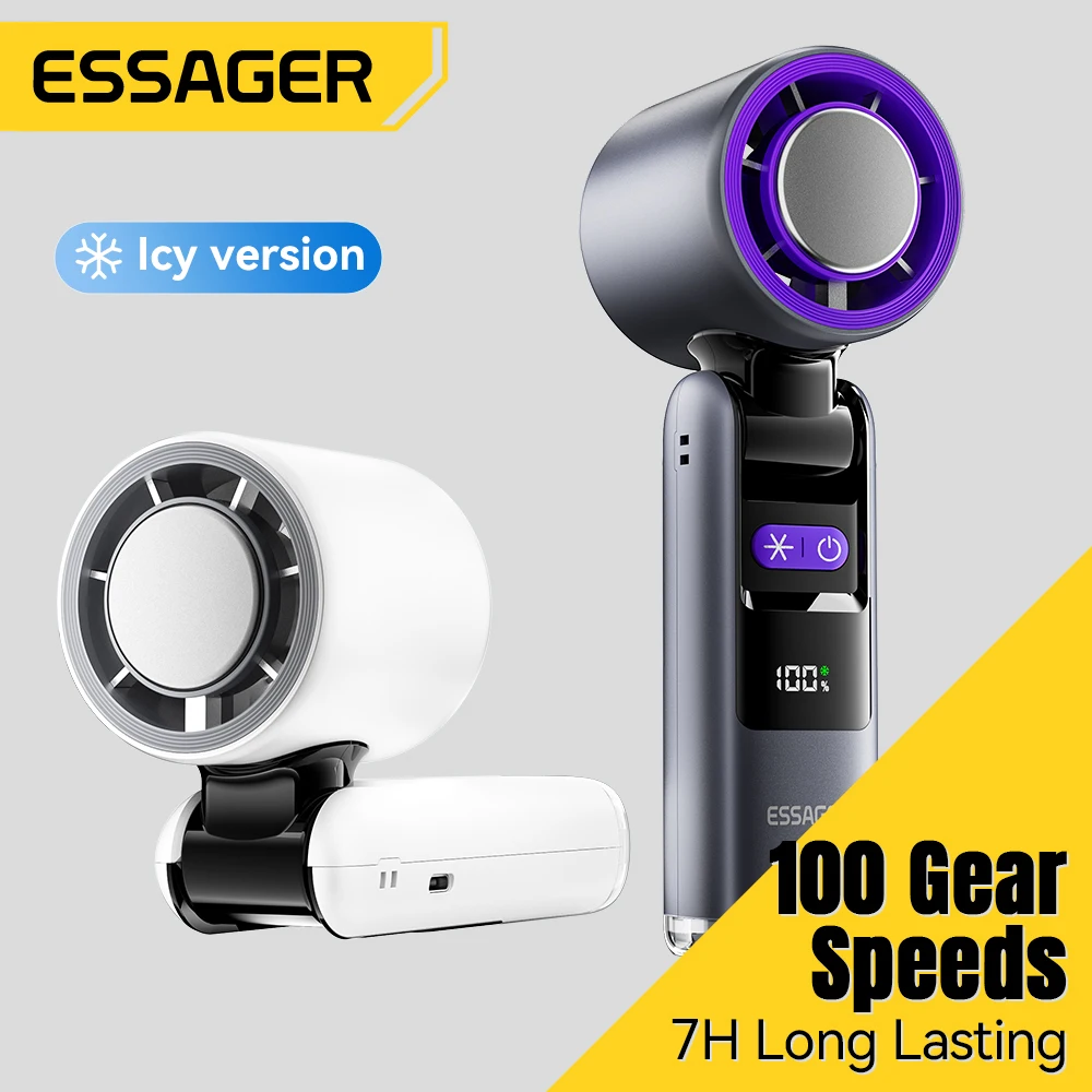 Essager USB Handheld Mini Fan Foldable Portable Fan 100 Speed Digital Display  with Flashlight Refrigeration and Refrigeration