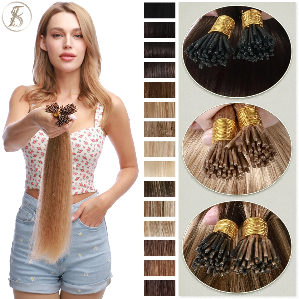 TESS I Tip Hair Extensions 50pcs Keratin Fusion Microlink Hair Extensions Human Capsule Pre Bonded Stick Brown Natural