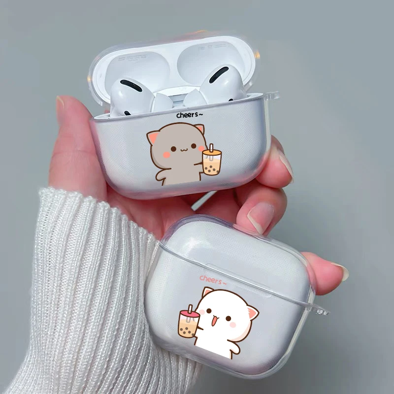 Niedliche Cartoon-Katzen-Paar Transparente Kopfhörer-Hülle für Apple AirPods 4 3. 2 Pro 3 2 Durchsichtige Abdeckung für Airpod 1 3 Schutzhülle
