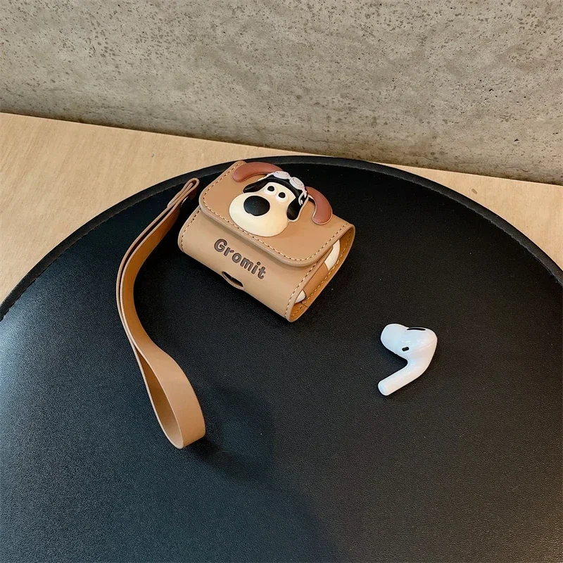 Cute Anime 3D Pilot Dog Cartoon Soft Leather Earphone Case For Airpods 3 Pro With Hand Strap Protective Cover For Airpods 1 2