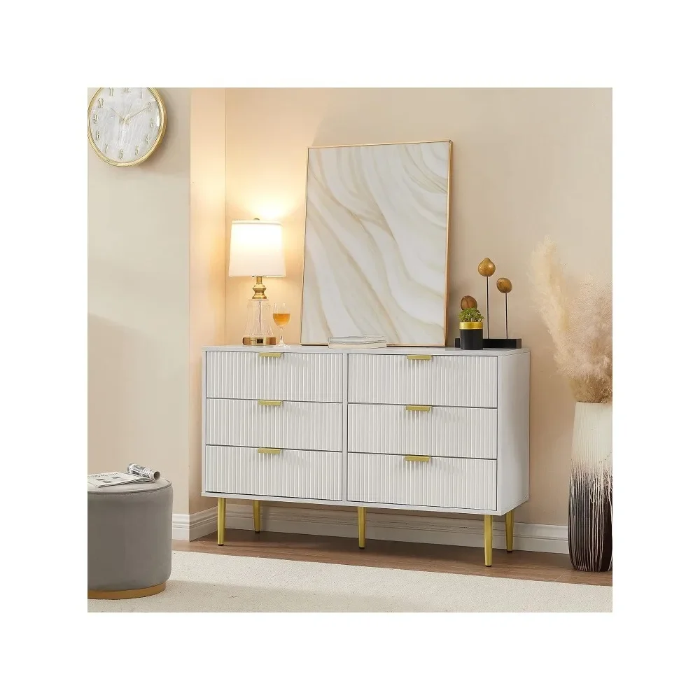 

Dresser for Bedroom,6 Drawer with Gold Hardware,Wood Dresser for Closet, Modern Dresser for Bedroom,Entryway and Hallway