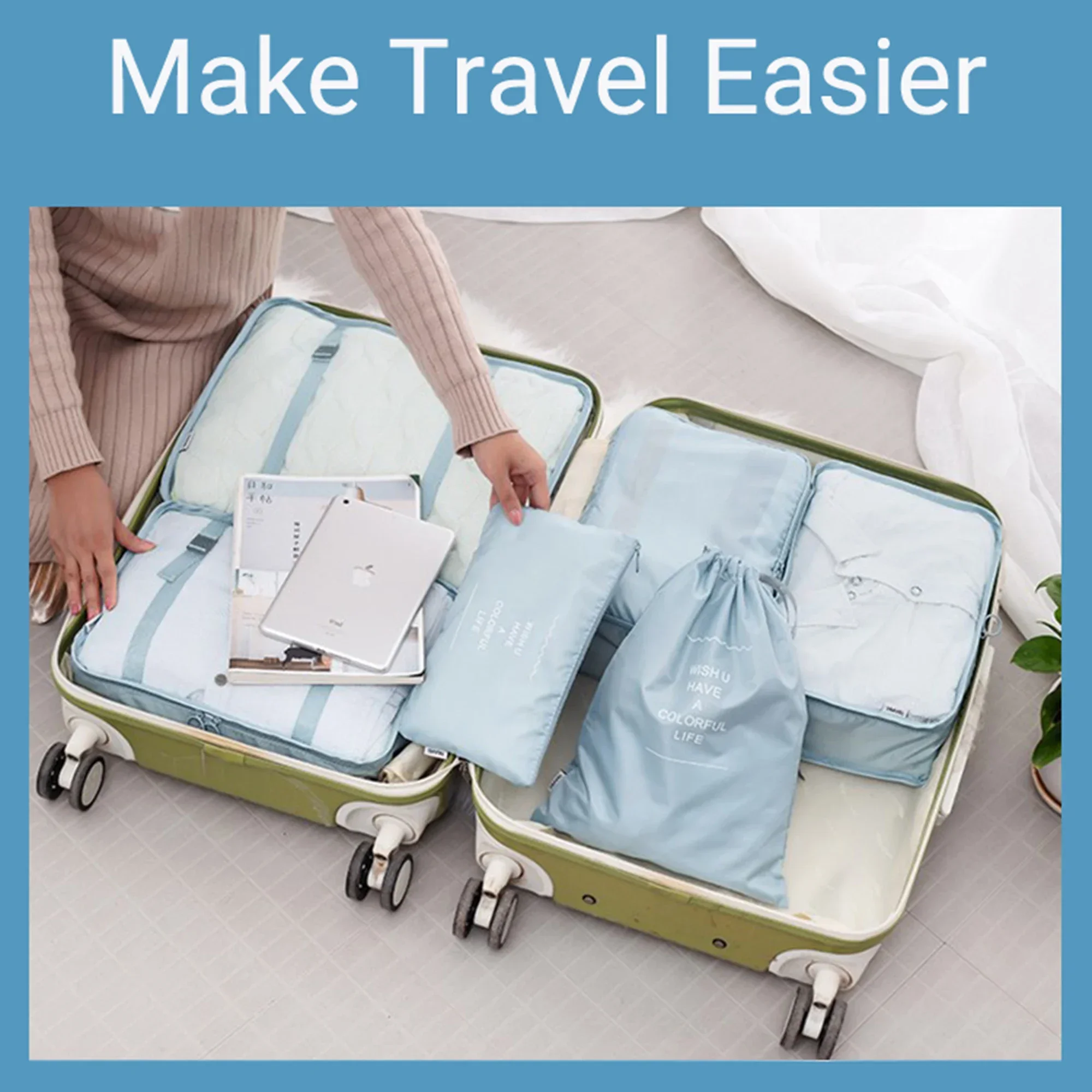 7pcs Set Travel Packing Cubes, Portable Mesh Luggage Storage Bag, Underwear Clothes Organizer Bag With Shoes Bag - Image 4