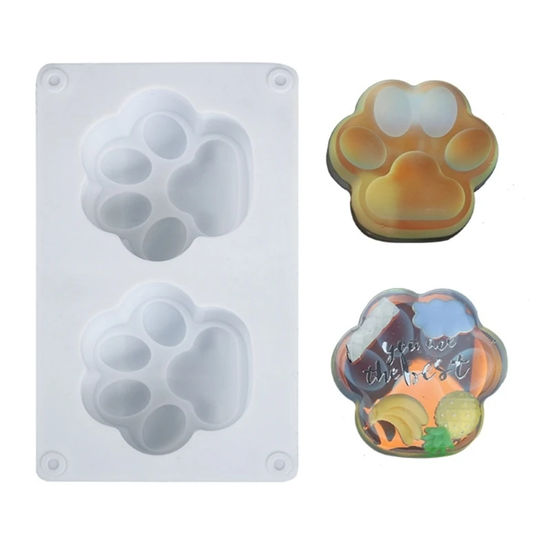 2 Cavities Cat Paw Silicone Mold Jelly Chocolate Fondant Cake Baking Mold DIY Handmade Soap Candles Making
