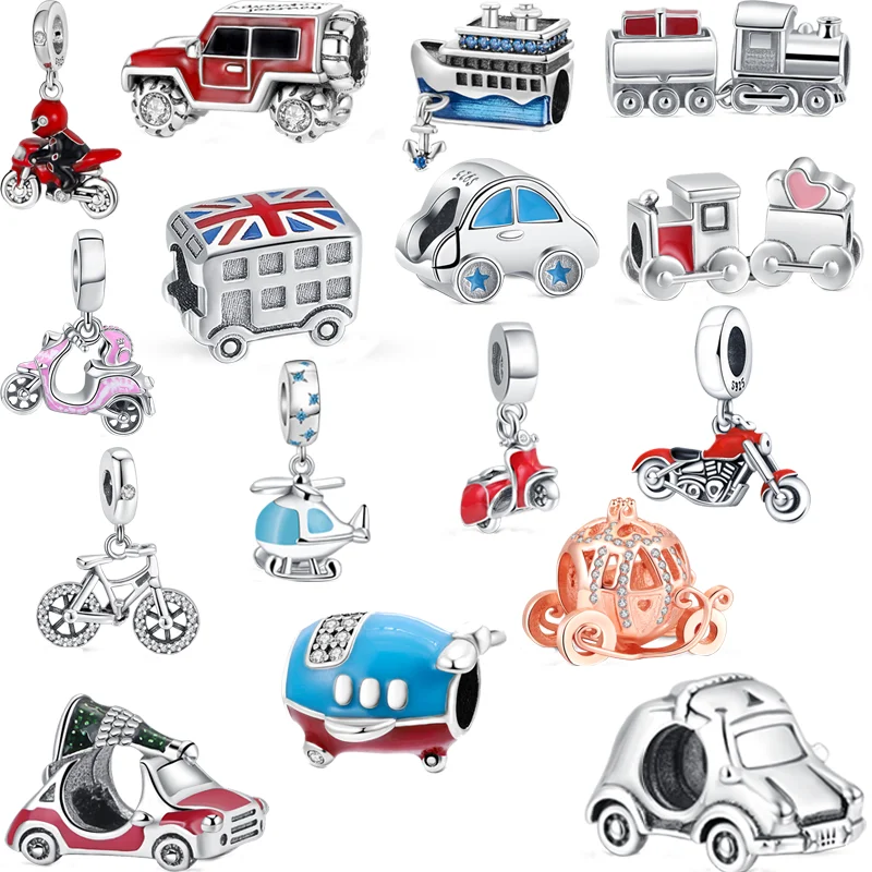 

2023 New 925 Sterling Silver Car Airplane Scooter Motorcycle Bicycle Train Beads Fit Original Pandora Charm Bracelet DIY Jewelry