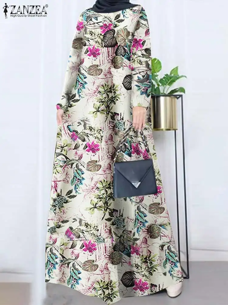 

Turkey Abaya Muslim Hijab Dress Isamic Clothing Bohemian Printed Maxi Sundress ZANZEA Women Floral Dresses Long Vestido Robe