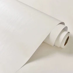Adhesive Waterproof Wood Grain Wallpaper for Kitchen & Furniture Decor (White)