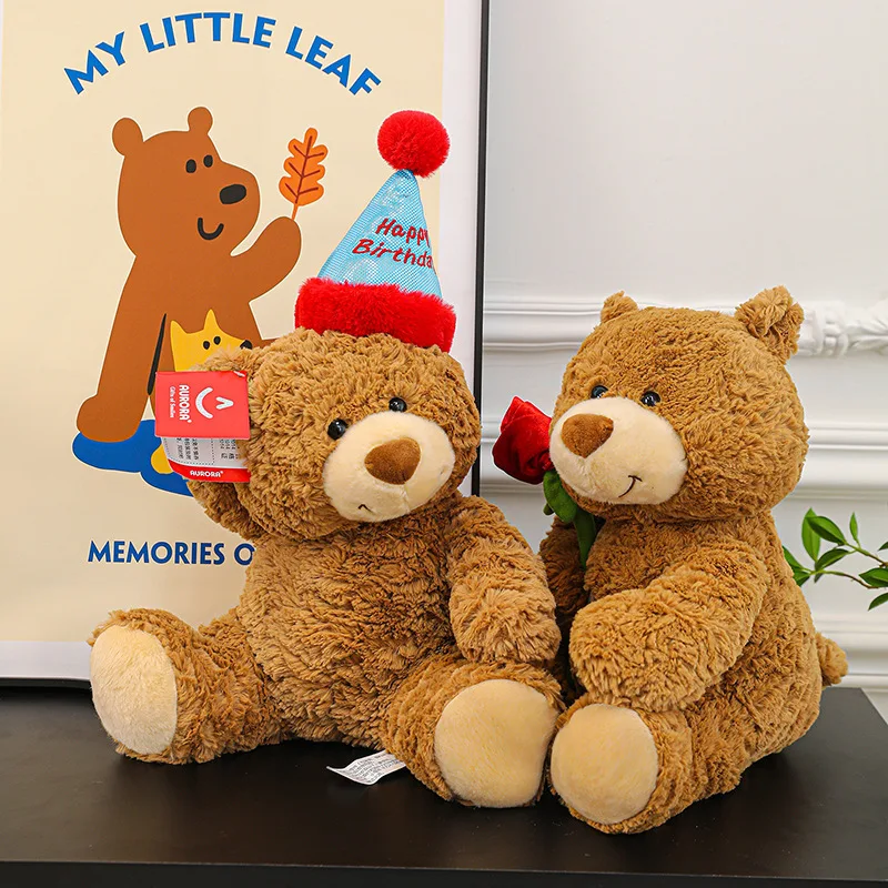 

Милый плюшевый мишка, 28 см, красная роза, плюшевая игрушка, мягкий пушистый Мишка с шапкой, подарок на день рождения для детей, сопровождающая игрушка для девочек