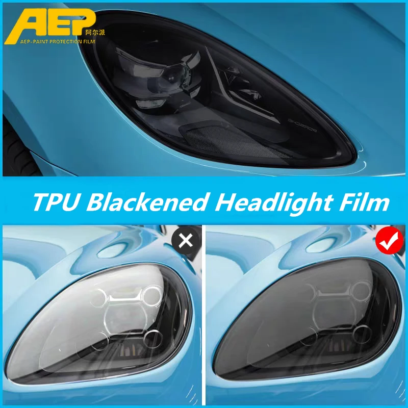 

AEP TPU TPH Black Car Headlight Sticker Anti-scratch Film for Porsche Macan Cayenne Panamera 718 911 Boxster Cayman Accessories