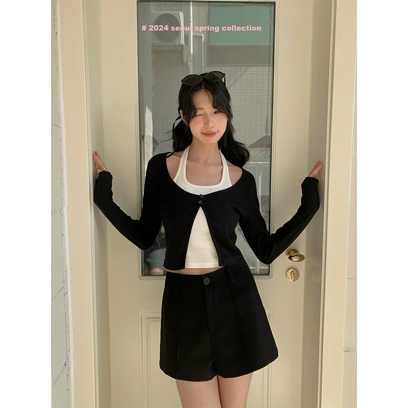 

fake 2 piece new 2024 summer crop top short tshirt shirts for women COTTON Spandex Acrylic Viscose t-shirts