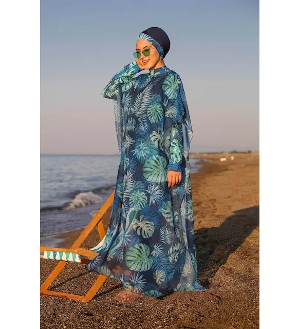Leaf patterned Kimono Pareo P2106 Marina on Hijab swimsuit