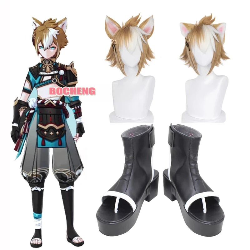 

Game Genshin Impact Gorou Cosplay Shoes Short Boots Gorou Cosplay Wig Halloween Carnival Party Accessories Props For Unisex