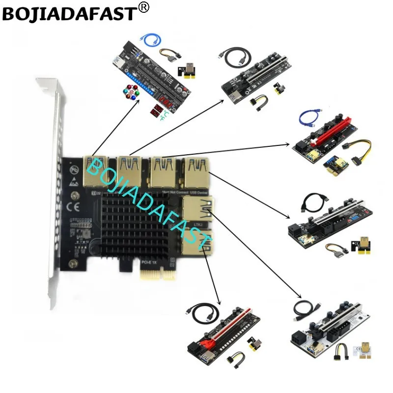 

6 x USB 3.0 (PCIe X1 Signal) Connector To PCI-E 1X Adapter Expansion Card For Graphics Video GPU Risers