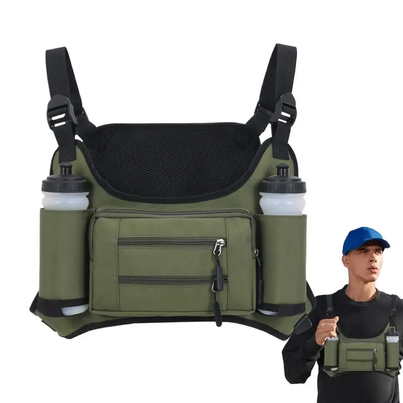 Running Chest Pack For Men Multi Pocket Storage Pouch Vest Bag Chest Pack Outdoor Workout Vest With Water Bottle Pouch For Sport 4