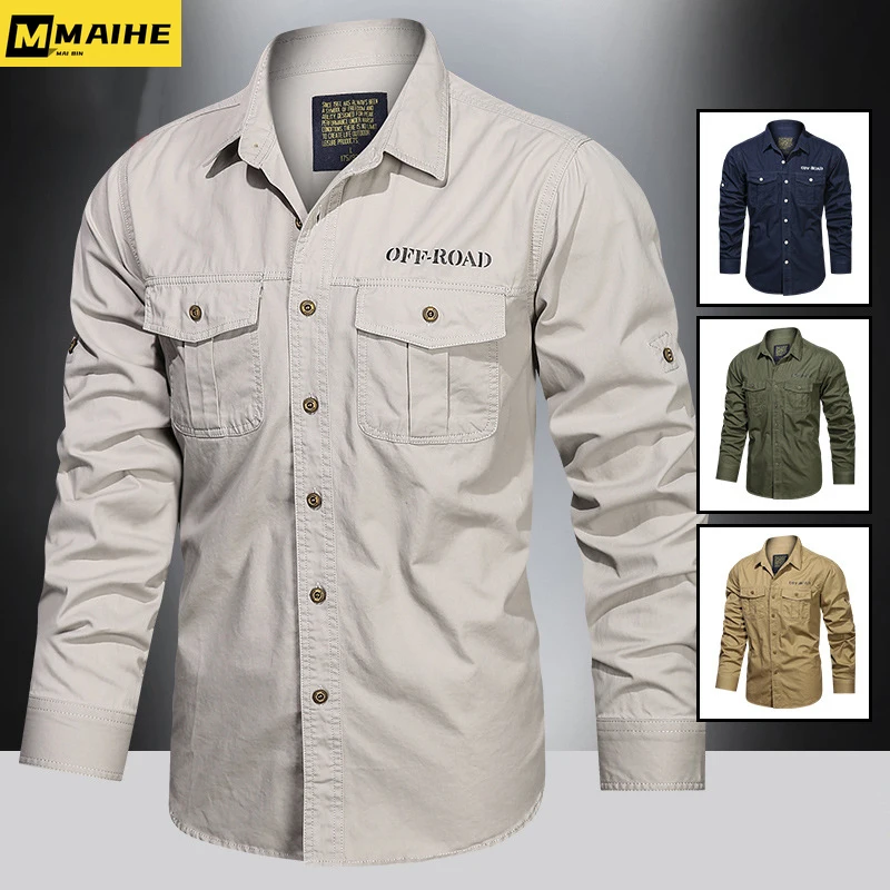 

Brand Spring Autumn Military Shirt Men 100% Cotton Long Sleeve Summer Army Shirts Camisetas hombre Plus Size S-6XL Chemise homme