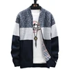 Autumn Winter Cardigan Sweater Men Fleece Zipper Sweaters Velvet Contrast Striped Sweater Coats Casual Jackets 3