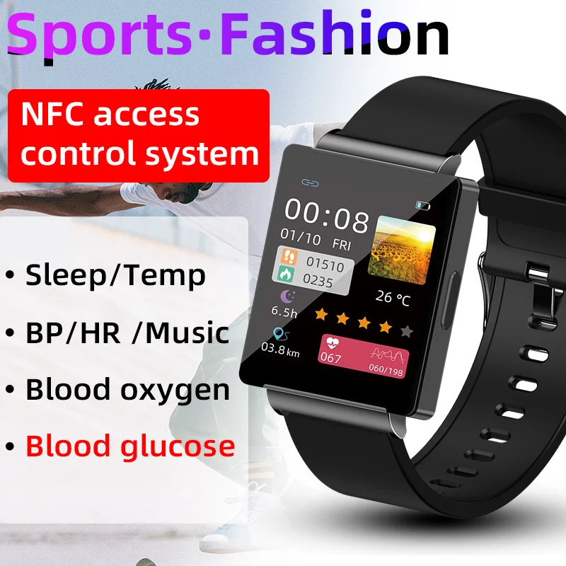 KS01 스마트 워치 NFC 액세스 제어 심박수 체온 모니터링 피트니스 트래커 팔찌, 방수 스포츠 스마트워치