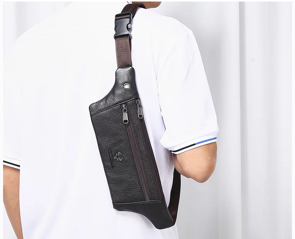 HUMERPAUL Echtes Leder Taille Tasche männer Casual Retro Umhängetasche Brust Tasche Multifunktionale Handy Taille Pack – Detail 2