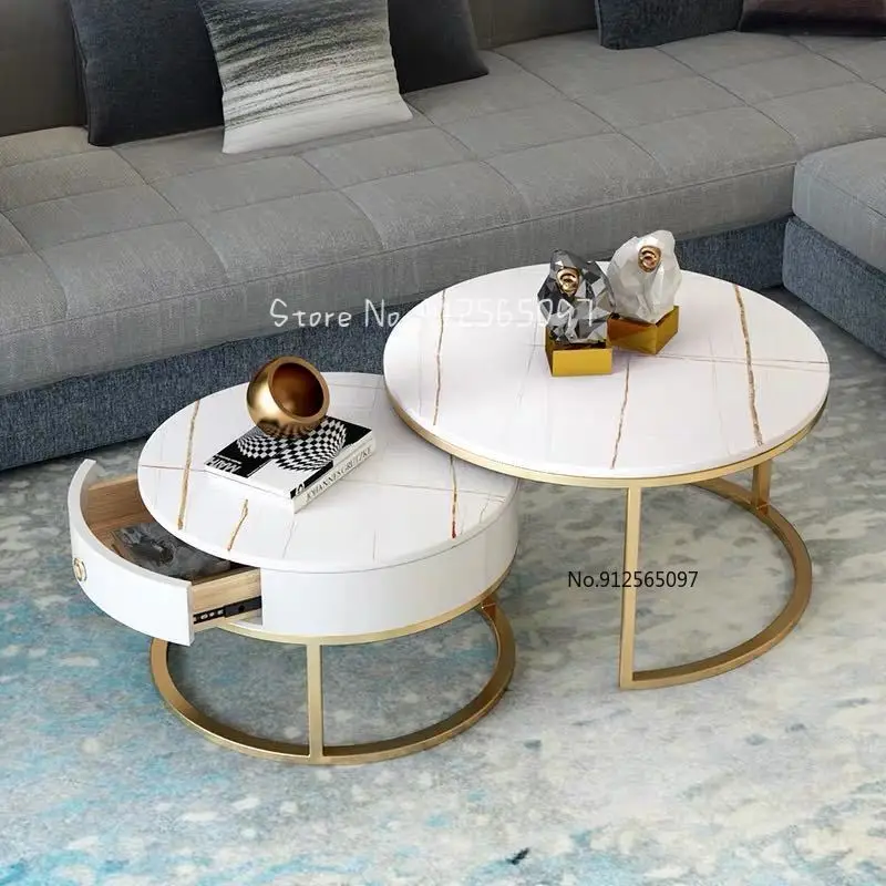 Simple Modern Net Red Nordic Rock Slab Round Coffee Table Combination Marble Small Coffee Table Table Living Room Home Table
