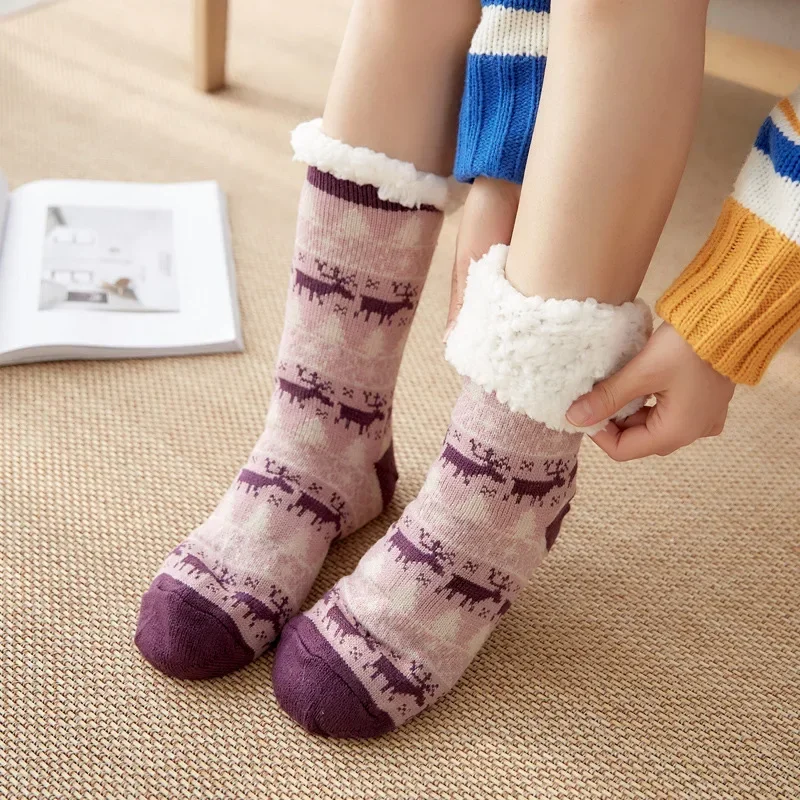 1 O Set De 6 Pares Calcetines Térmicos Acogedores Forrados Para Mujer Con Estampados De Patitas