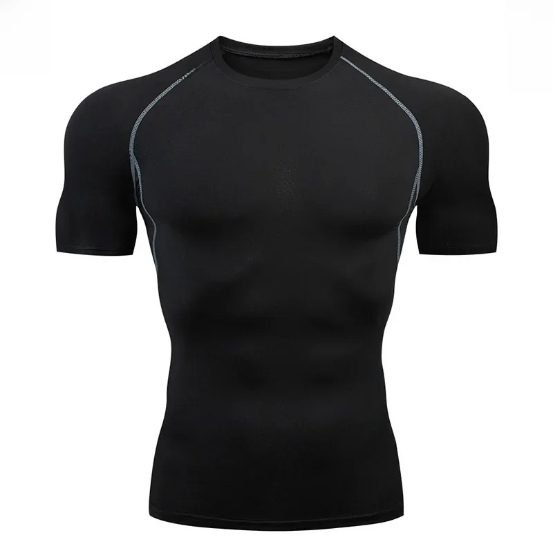 thumbnail image 3 of 2024pro Nueva camiseta de manga corta de entrenamiento de fútbol azul de compresión muscular ajustada para hombre para correr, 3 of 5