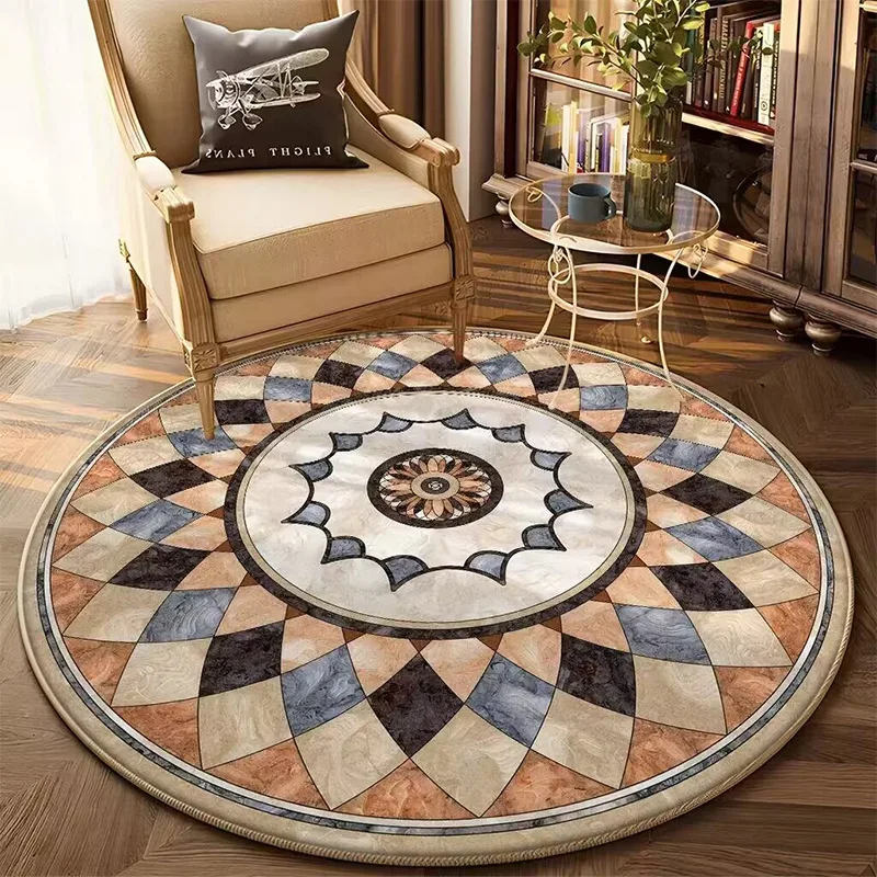 

European Classical Palace Style Round Carpet for Living Room Big Size Floor Mats for Home Decoration for Bedroom Rug Aesthetic