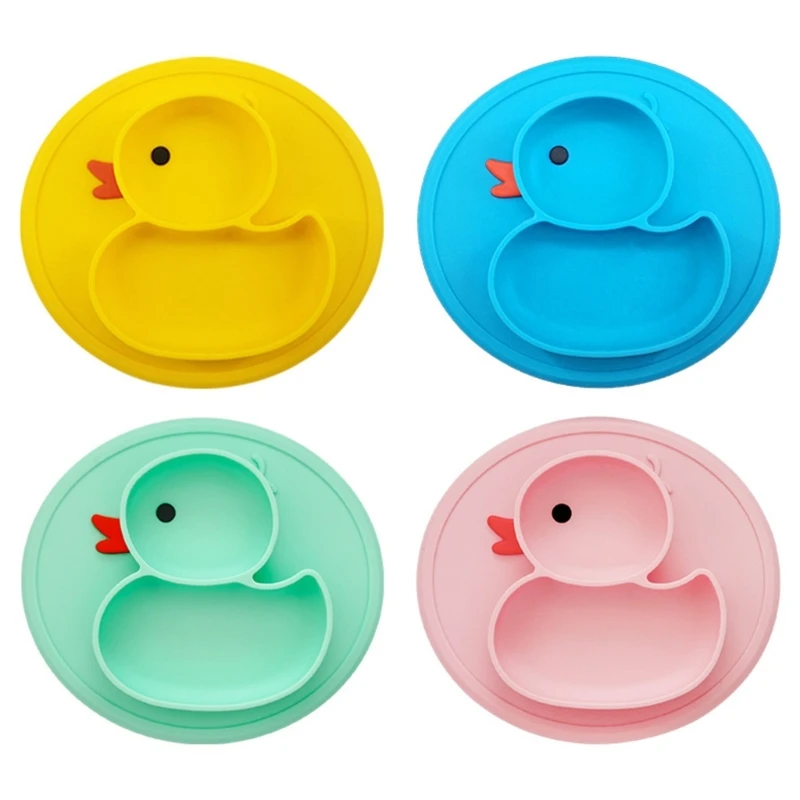 

Self Feeding Plate for Babies Suction Bowl Duck Divided Plate Microwave Dishwasher Safe Toddler Silicone Tableware