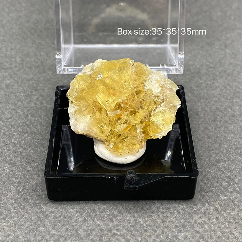 100%  Natural yellow fluorite Mineral Specimens Stones and Crystals Healing Crystal from Spain  +Box size:35*35*35 mm