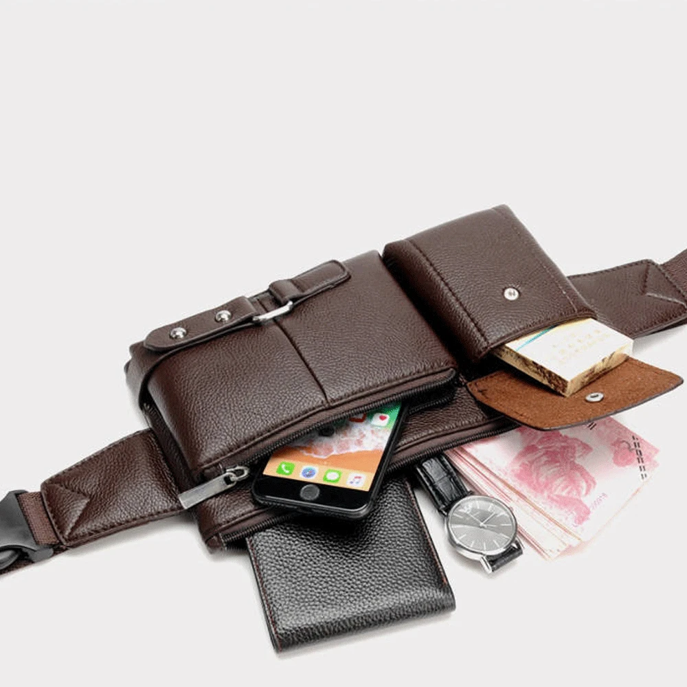 Men Waist Packs Fanny Bum Bags For Phone Multipurpose Man PU Leather Travel Belt Bag Chest Bag Fashion Crossbody Shoulder, waist pack