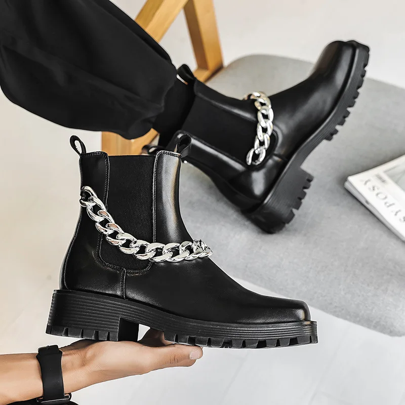 Uomo Luxury Fashion Chelsea Boots Scarpe Firmate Di Marca Stage Nightclub Dress Cowboy Natural Leather Boot Platform Caviglia Botas Man