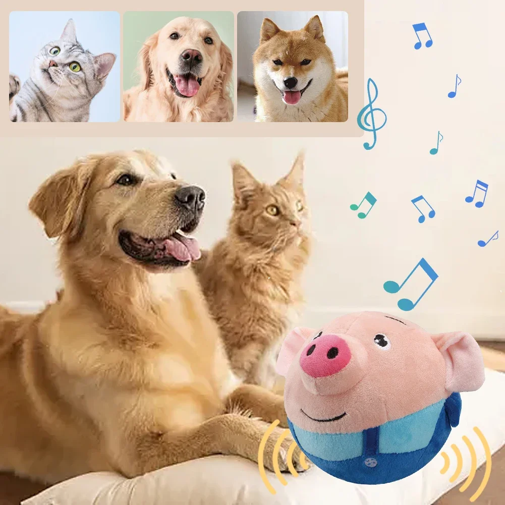 Interactive Plush Dog Toy with USB-Powered Bouncing and Squeaking Features