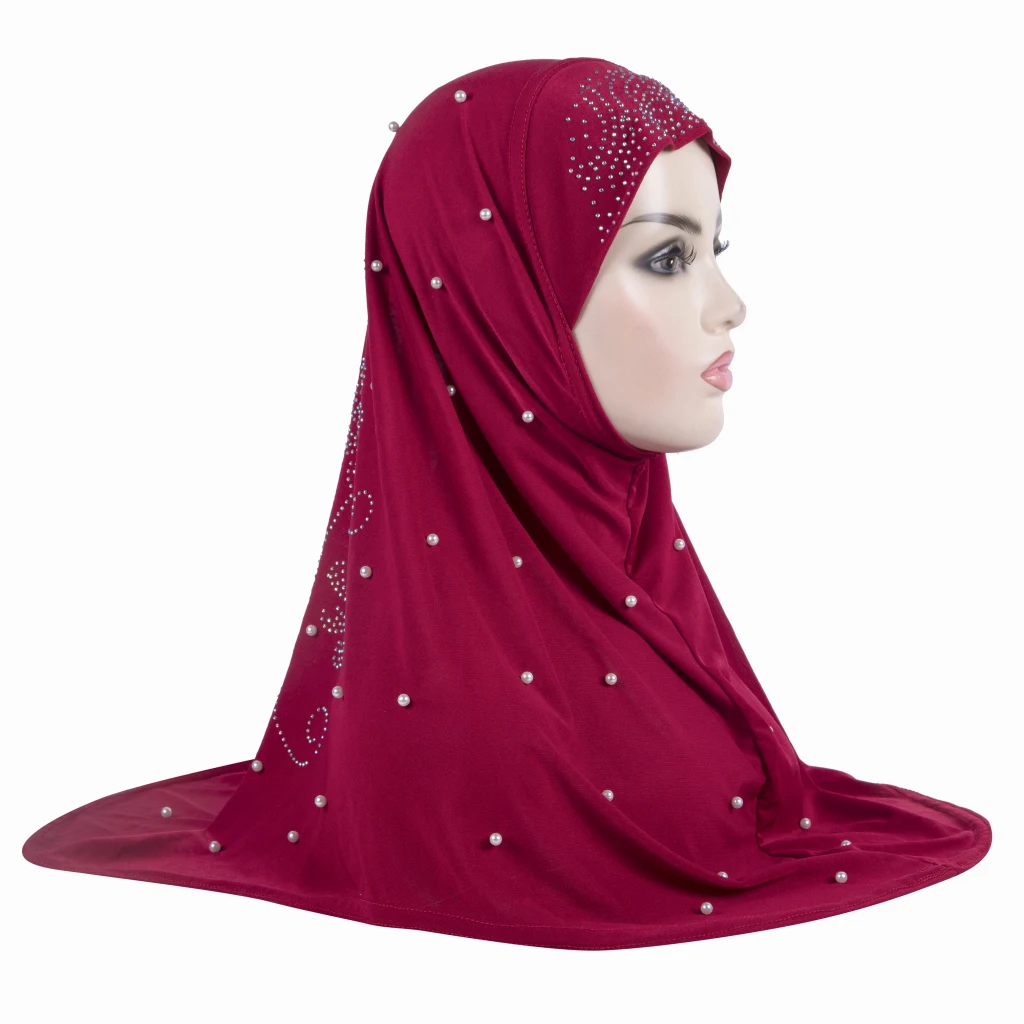 H016 Beautiful adults medium size muslim hijab with handmade beads islamic scarf shawl headscarf hat armia pull on wrap 6