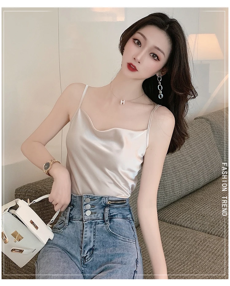 white bra Sexy Satin Silk Tank Top Halter Crop Tops Women Summer Camis Backless Camisole Casual Tube Top Female Sleeveless Cropped Vest camisole bra