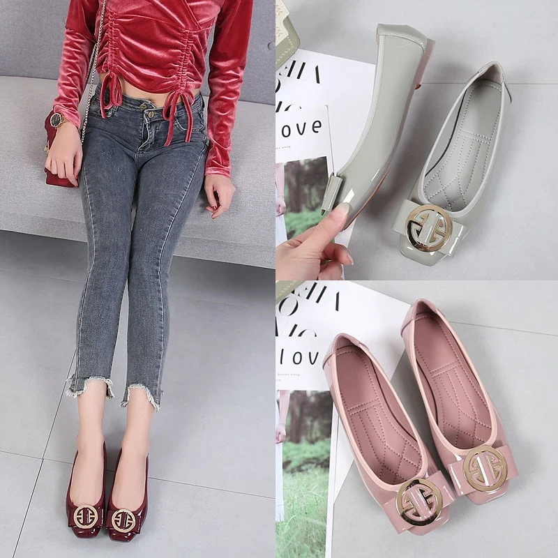 Women Fashion Casual Flats Single Shoes Square Toe PU Leather Loafers-women shoes,women flats,casual shoes