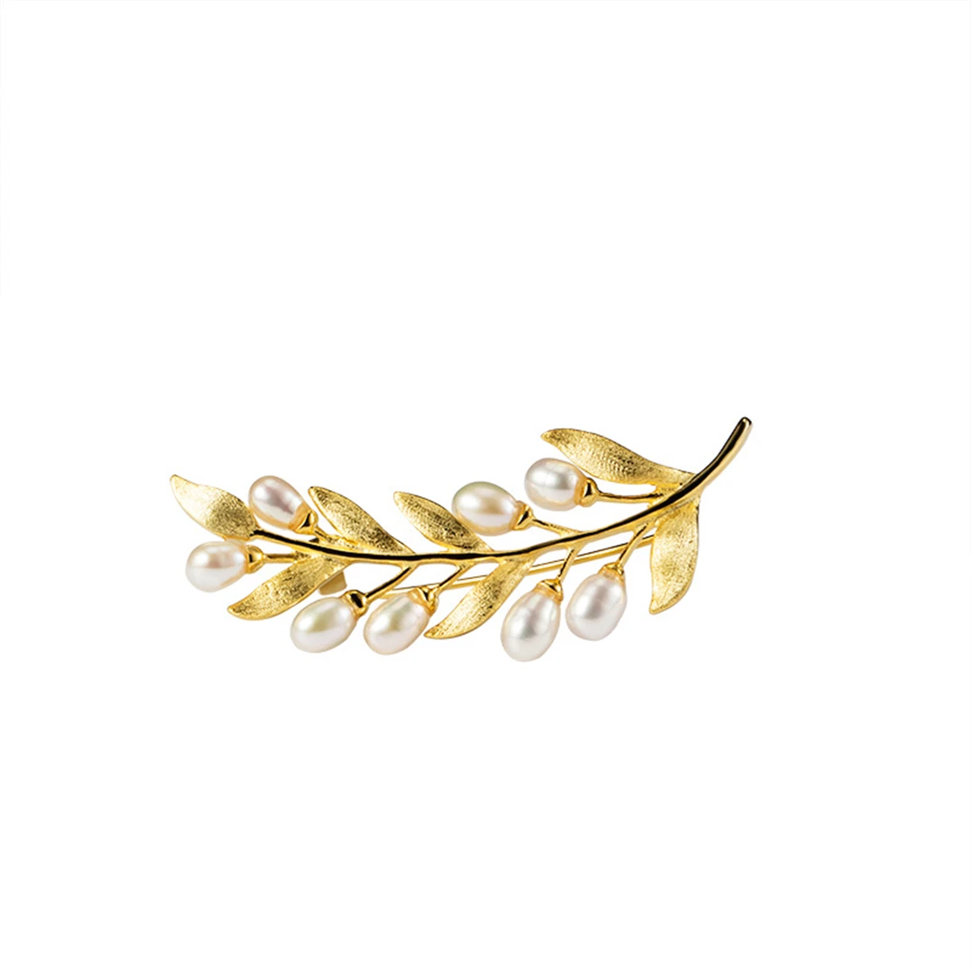 New 100% S925 Pure Silver Suit Exquisite Dress Jacket Freshwater pearl Women's Men Brooch olive Branch Accessories Jewelry 6