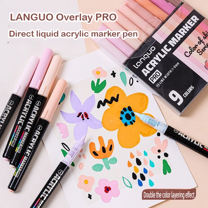 LANGUO 192/9 색상 헤비 컬러 프로 다이렉트 리퀴드 아크릴 마커 스마트 잉크 컨트롤 소프트 팁 문구 사무용품 학교 용품