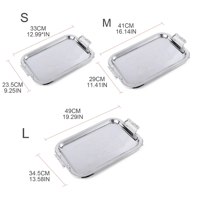 Nordic Stainless Steel Serving Tray with Handles Elegant Rectangular Coffee Bar Holder Dessert Display Plate Decor 6