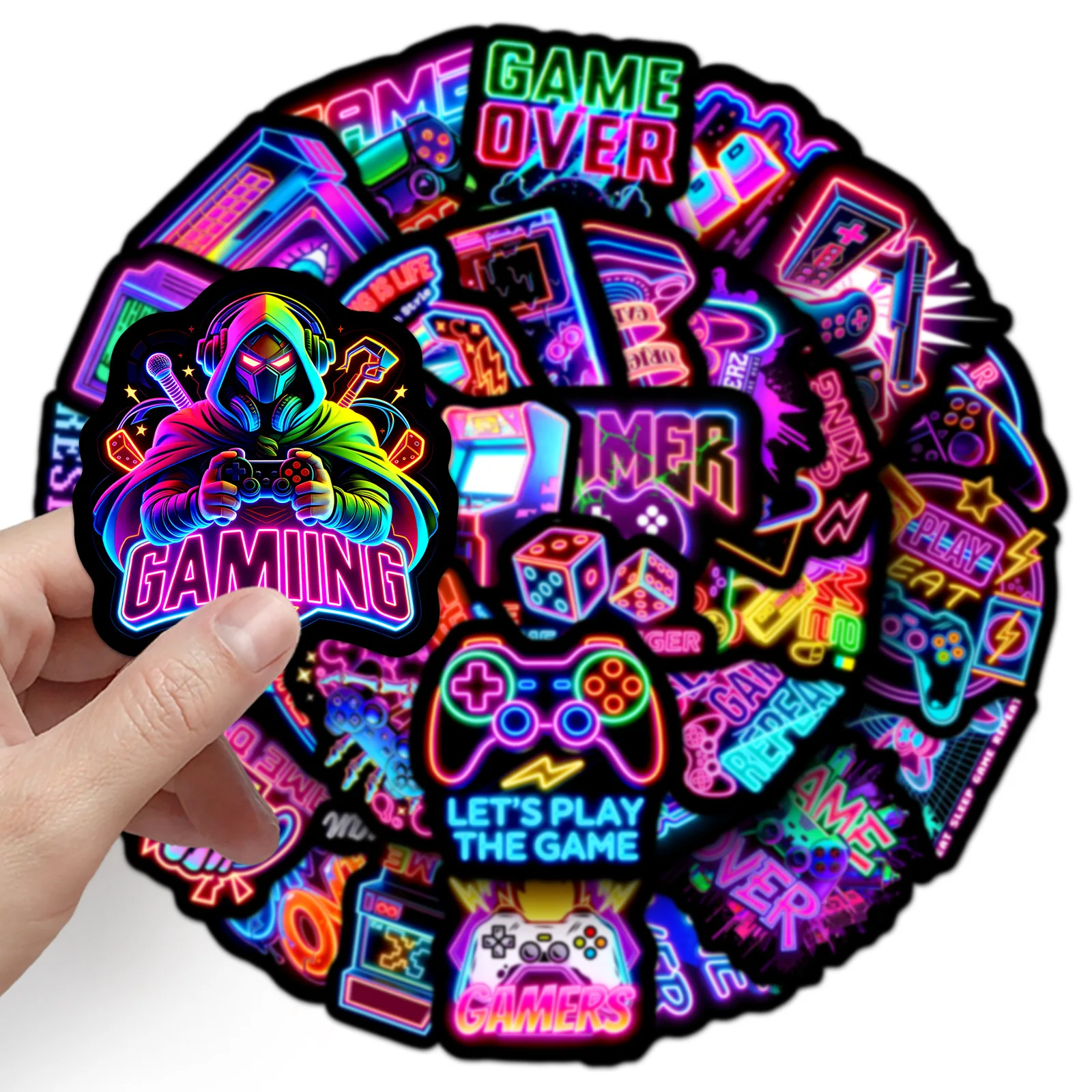 50pcs Creative Neon Video Game Cartoon Stickers Waterproof DIY Skateboard Phone Laptop Guitar Cool Graffiti Decals Packing - 2