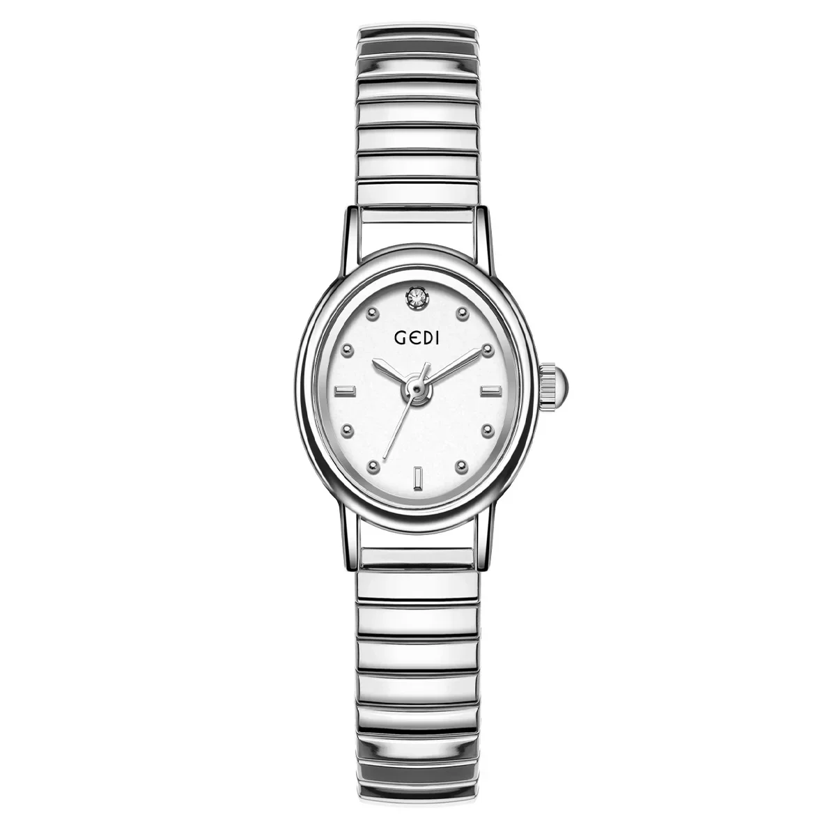 Women's Small Wrist Quartz Watch - Silver, Grey, and Gold Oval Design with Stainless Steel Band