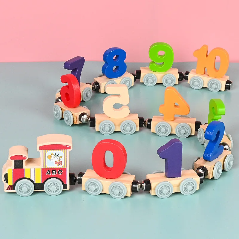 12 Sections Magnetic Wooden Train Toys 0-10 Numbers Toy Car Kids Montessori Color Cognition Building Block Puzzle Toys 2