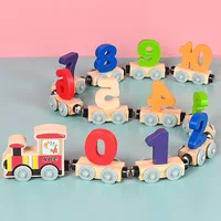 12 Sections Magnetic Wooden Train Toys 0-10 Numbers Toy Car Kids Montessori Color Cognition Building Block Puzzle Toys 2