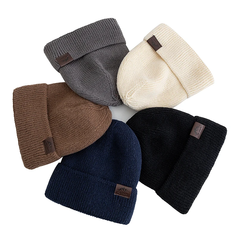 Hot Sale CITY Leather Label Winter Hat Plush Fur Lining Keep Warm Cap Stylish Soft Beanie Hat For Men Women Outdoor Knitted Hat